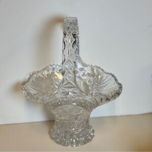 Vintage Hofbauer Byrdes Large Crystal Basket  Etched Birds 10.5”H Germany-Z2
